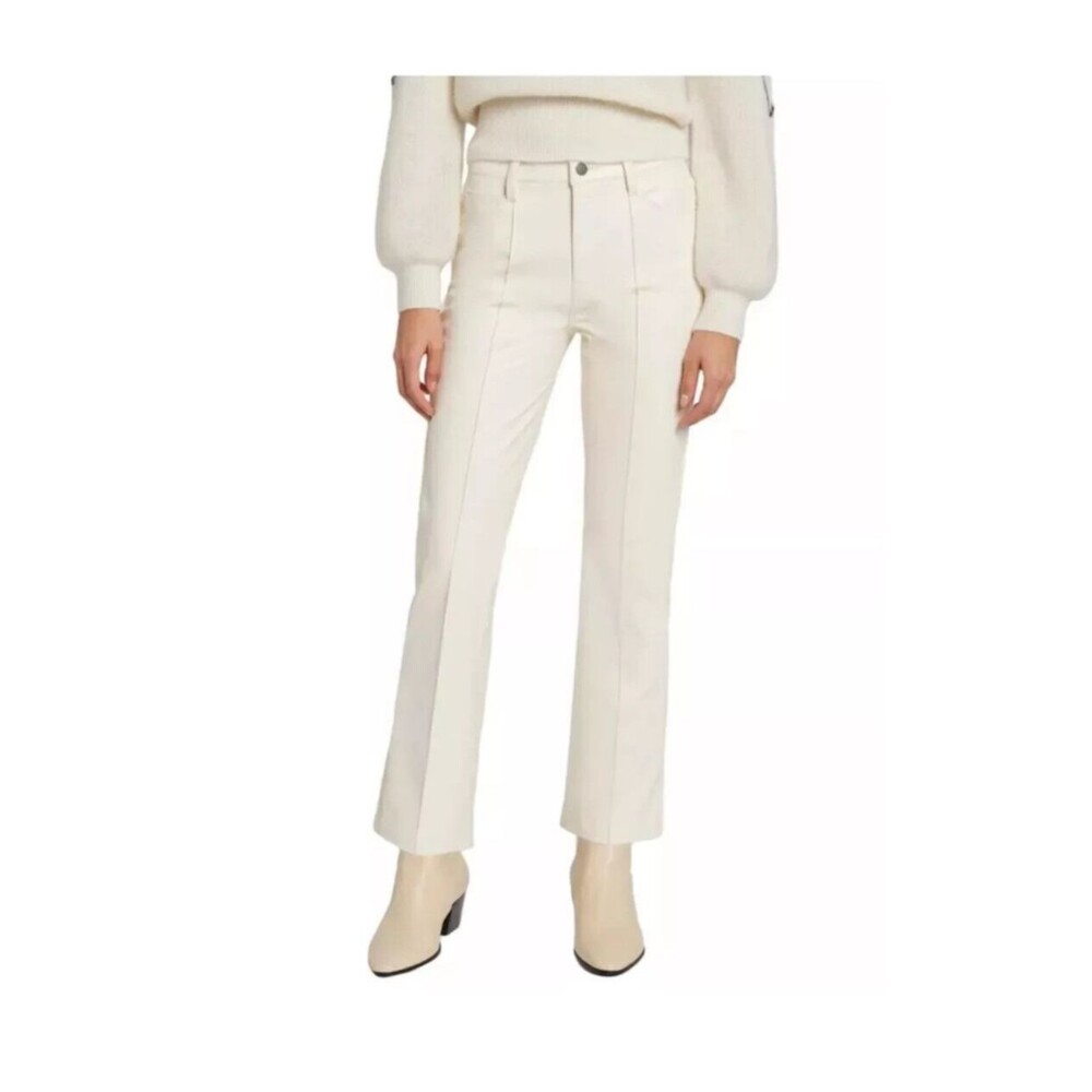 7 For All Mankind Cream High Waist Slim Kick Flare Faux Leather Pant Size 30